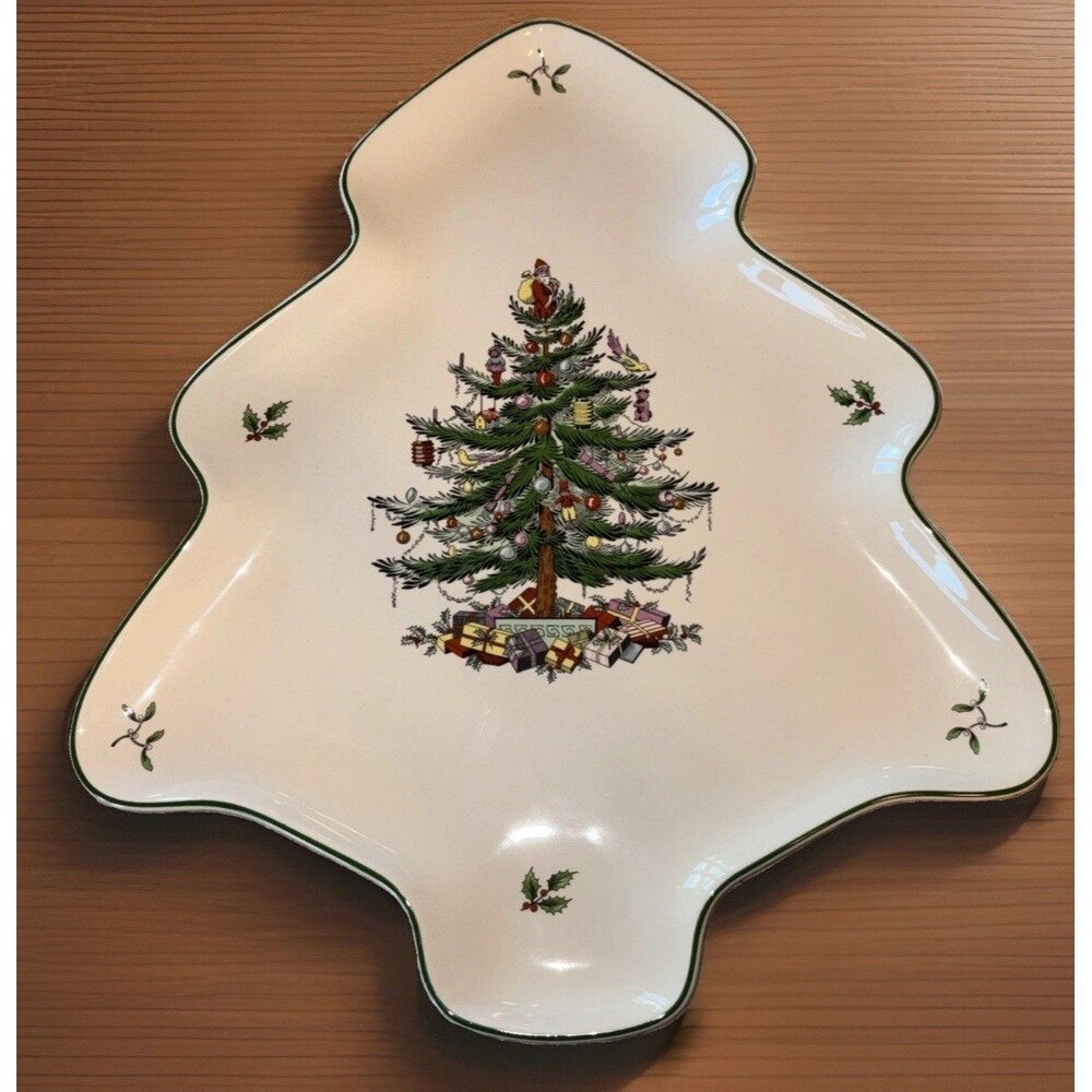 Spode Christmas Tree Shaped Serving Platter Cookie Dish 14.5 inch S33243-A14